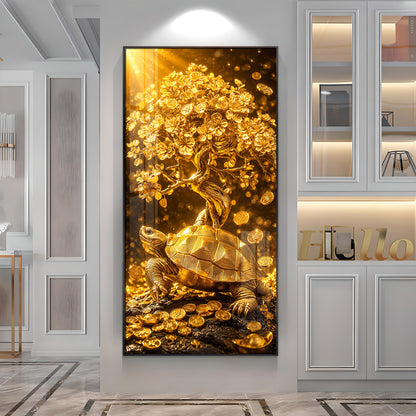 Divine Tortoise With Money Tree Premium Acrylic Vertical Wall Art