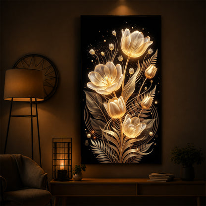 Golden Luminous Tulip Modern Luxury Backlight Vertical Wall Art