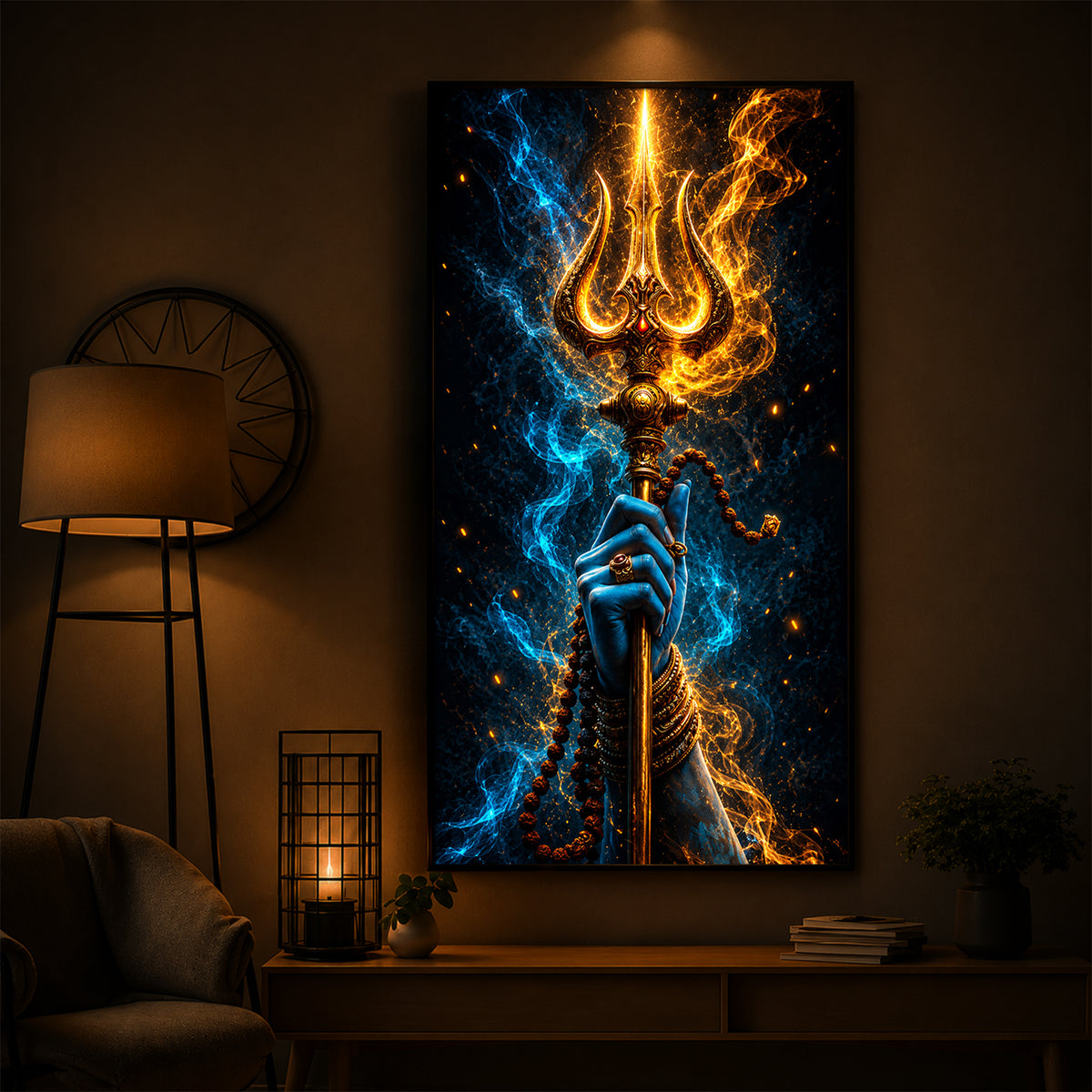 Spiritual Lord Shiva's Trishul Modern Luxury Backlight Vertical Wall Art