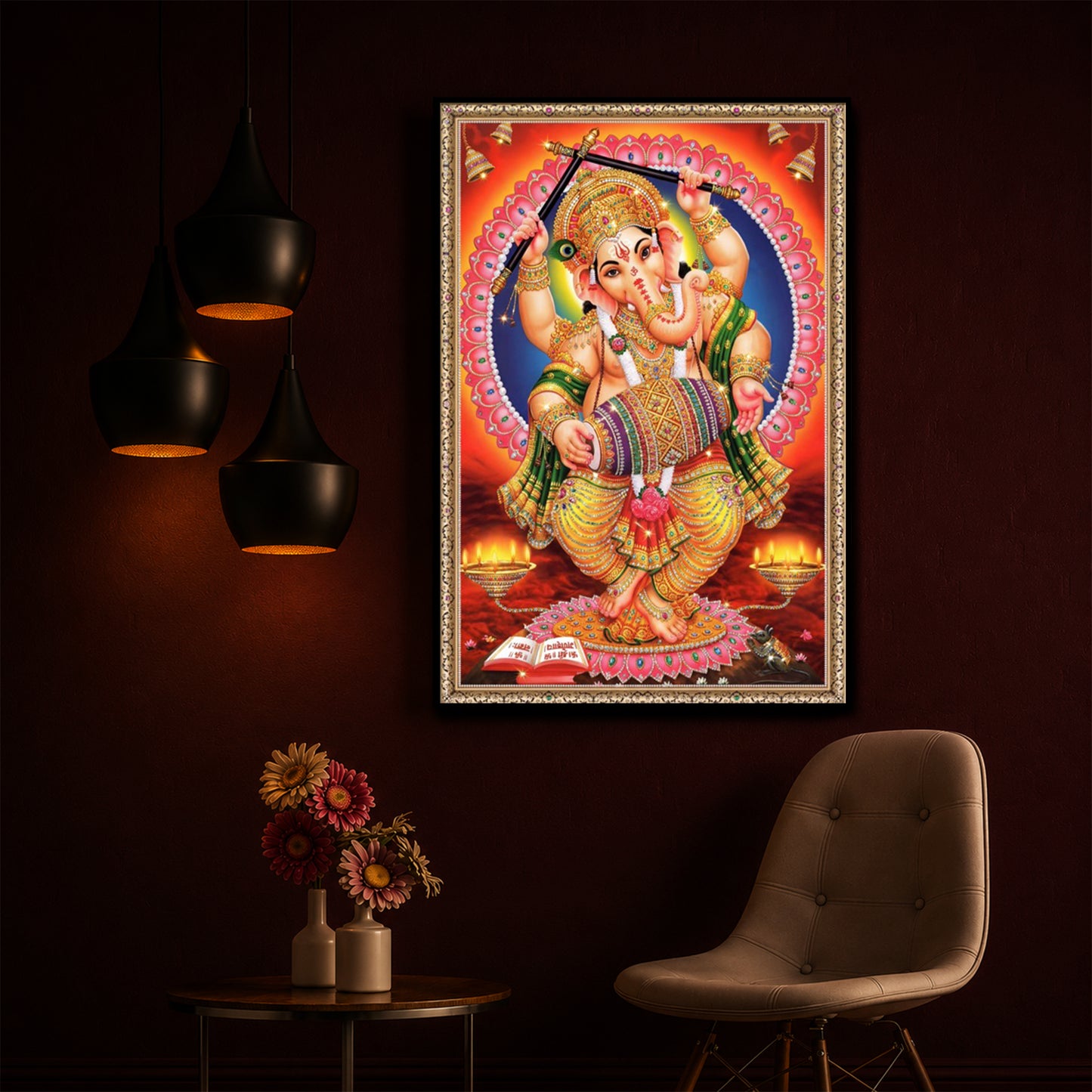 Hindu Bhagwan Ganesh Ji Modern Luxury Backlight Vertical Wall Art