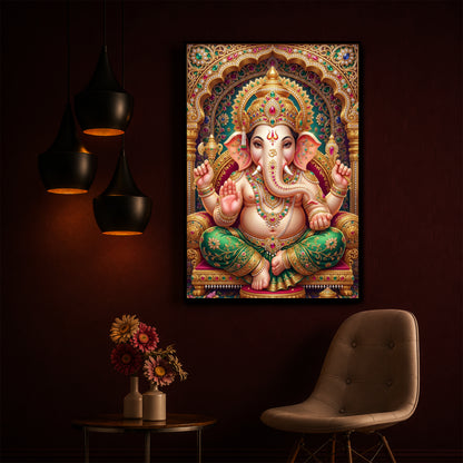 Divine Blessings of Ganesha Modern Luxury Backlight Vertical Wall Art