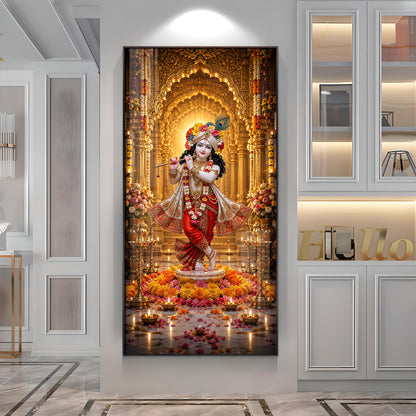 Lord Krishna With Playing Flute Premium Acrylic Vertical Wall Art