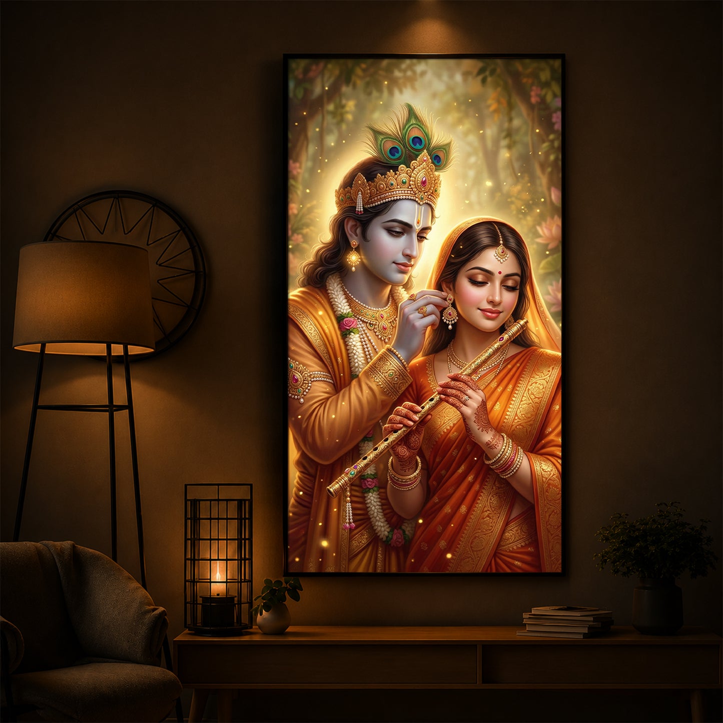 Jai Radha Krishna Modern Luxury Backlight Vertical Wall Art