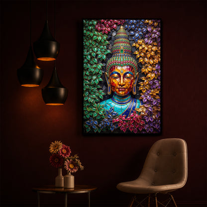 Buddha Colorful Modern Luxury Backlight Vertical Wall Art