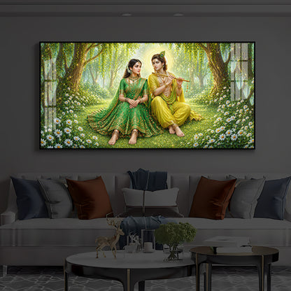 Divine Love Radhe Krishna Modern Luxury Backlight Horizontal Wall Art