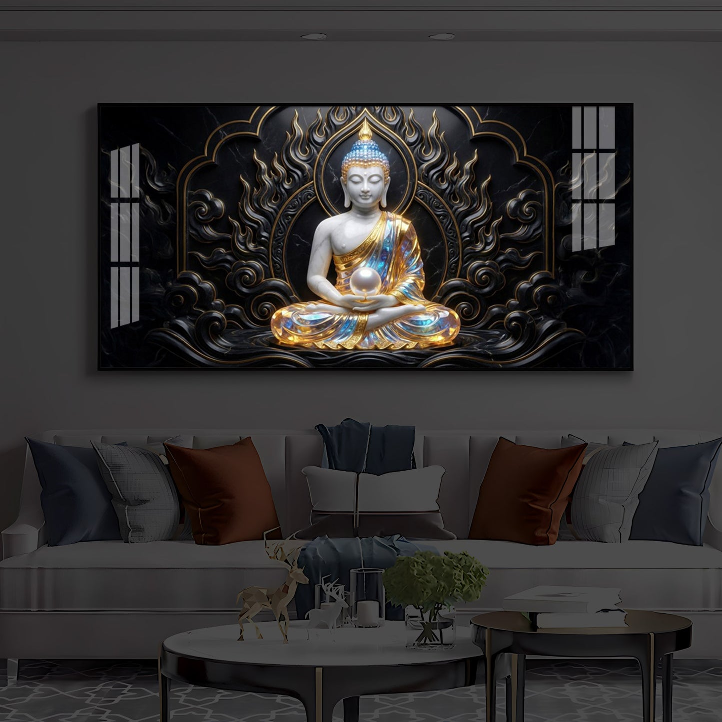 Meditating Buddha Modern Luxury Backlight Horizontal Wall Art