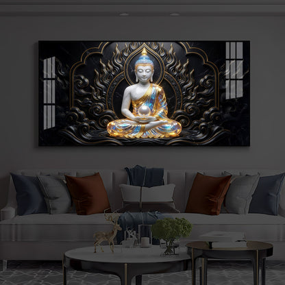 Meditating Buddha Modern Luxury Backlight Horizontal Wall Art