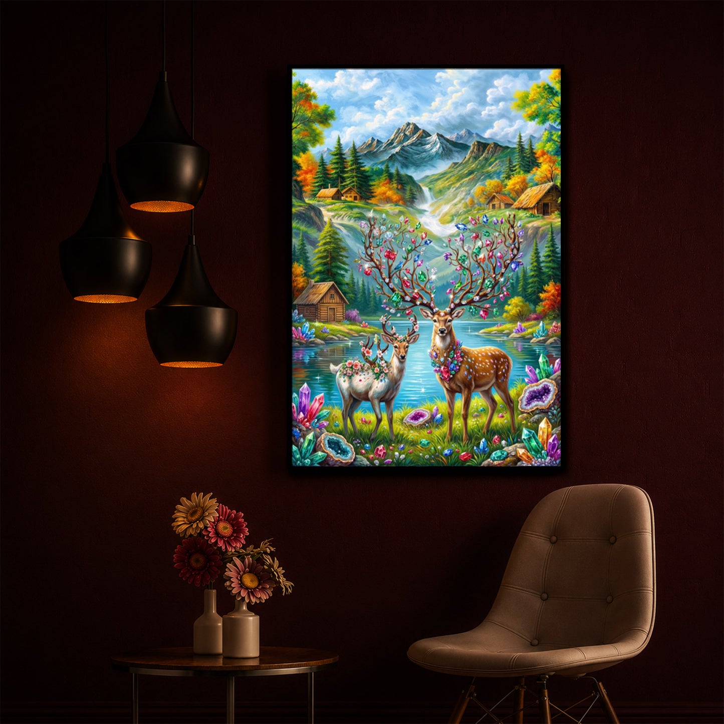 Pair Of Deer Modern Luxury Backlight Vertical Wall Art