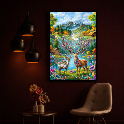 Pair Of Deer Modern Luxury Backlight Vertical Wall Art