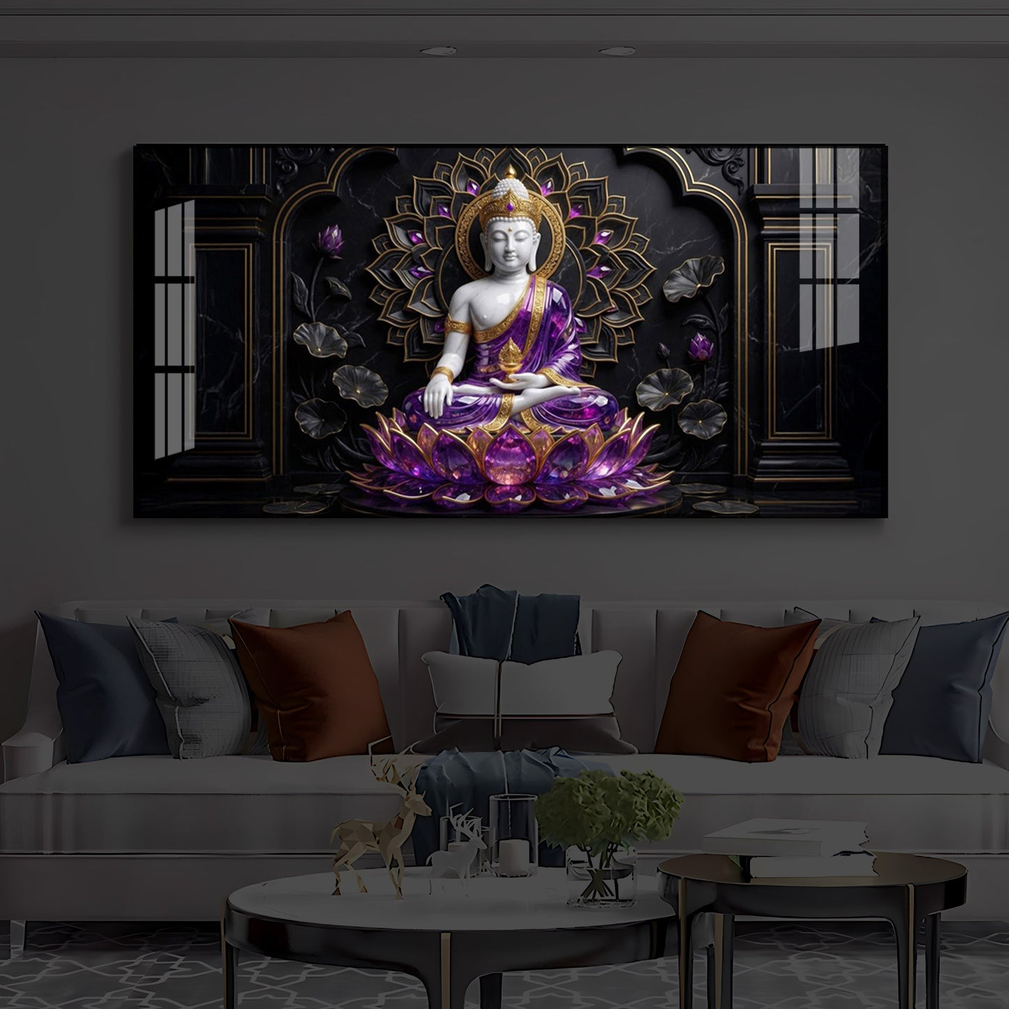 Buddha In Purple Robes Modern Luxury Backlight Horizontal Wall Art