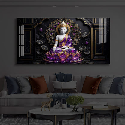 Buddha In Purple Robes Modern Luxury Backlight Horizontal Wall Art