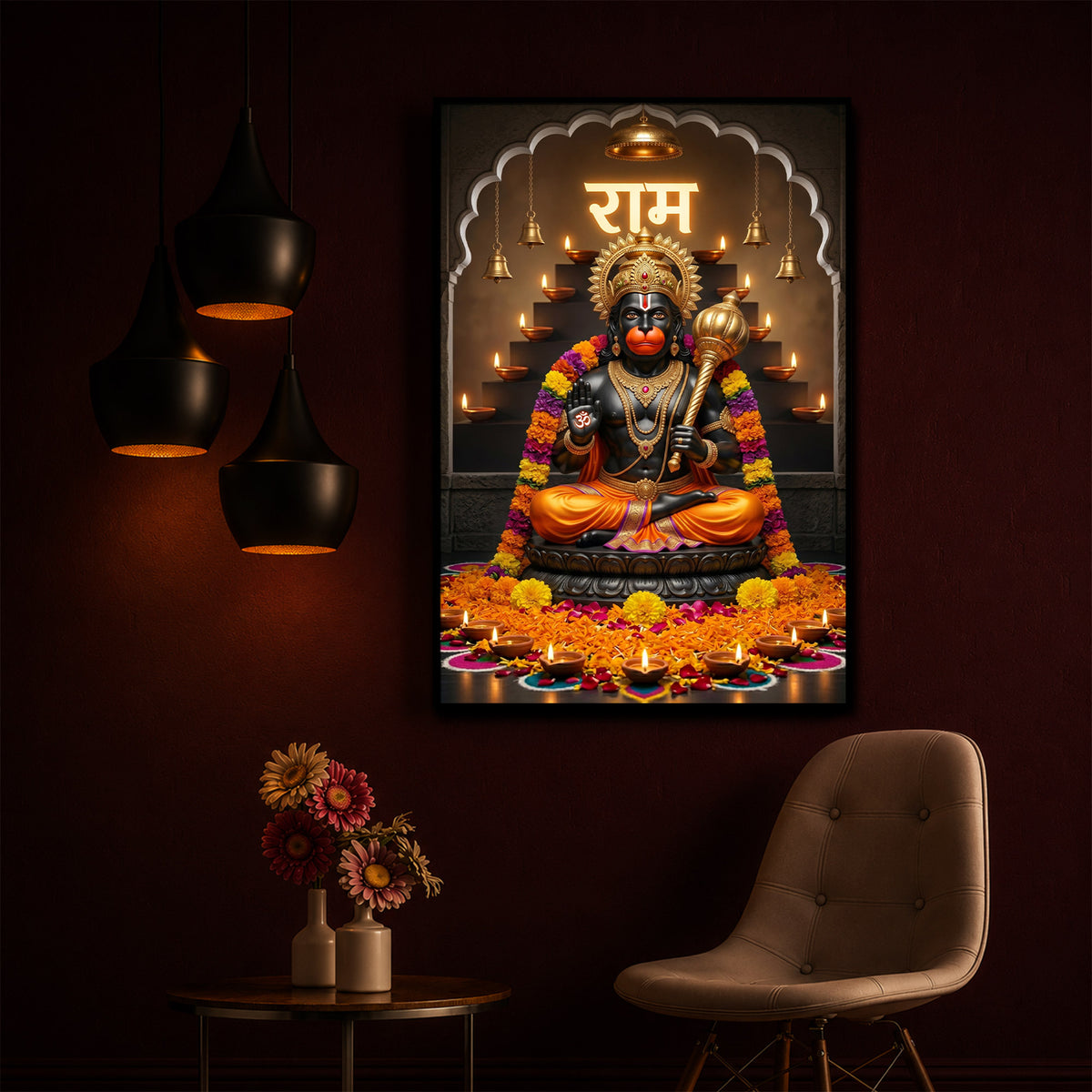Seated Hanuman Modern Luxury Backlight Vertical Wall Art