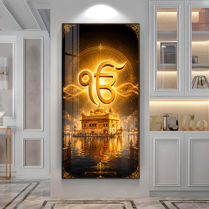 Golden Temple With Ek Onkar Premium Acrylic Vertical Wall Art