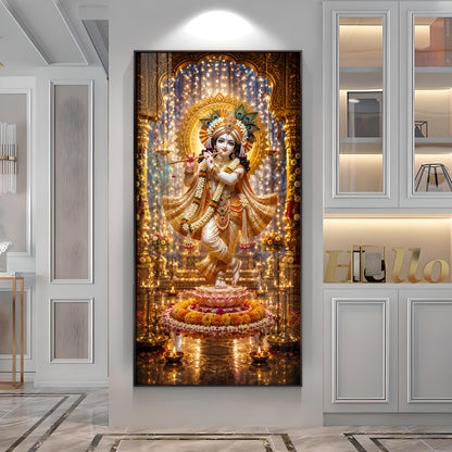 Sacred Lord Krishna Bansuri Premium Acrylic Vertical Wall Art