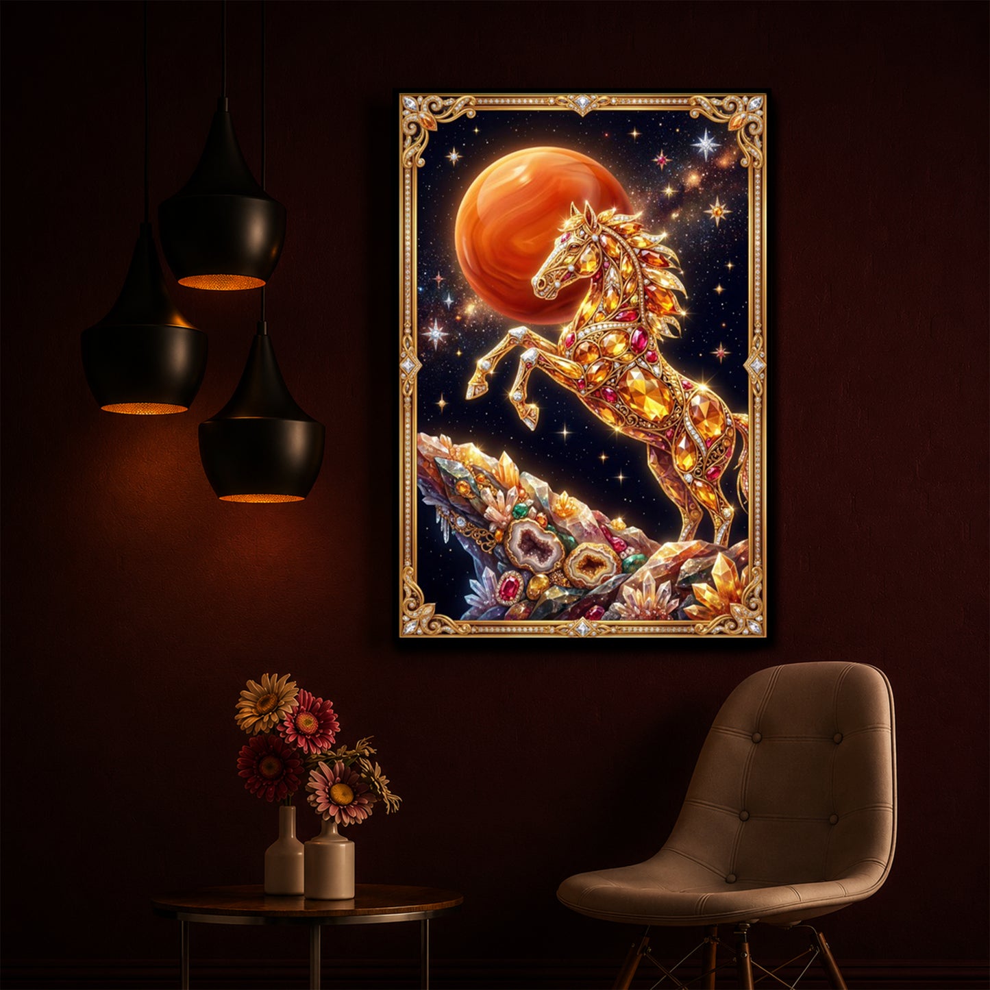 Horse In Dancing Posture Modern Luxury Backlight Vertical Wall Art