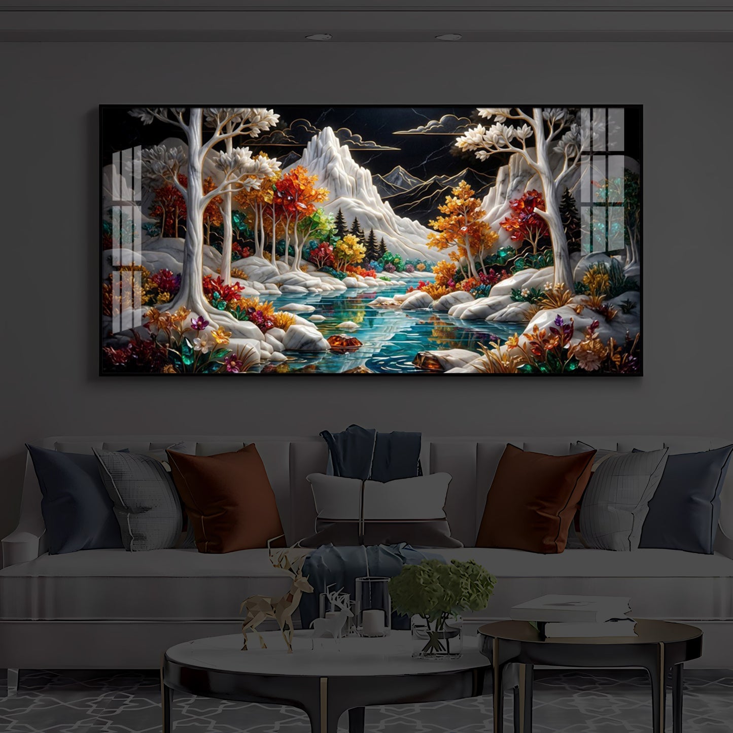 Mountain Serenity Modern Luxury Backlight Horizontal Wall Art