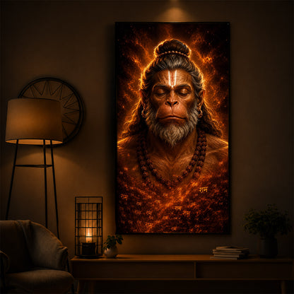 Divine Bajrangbali Meditating Modern Luxury Backlight Vertical Wall Art