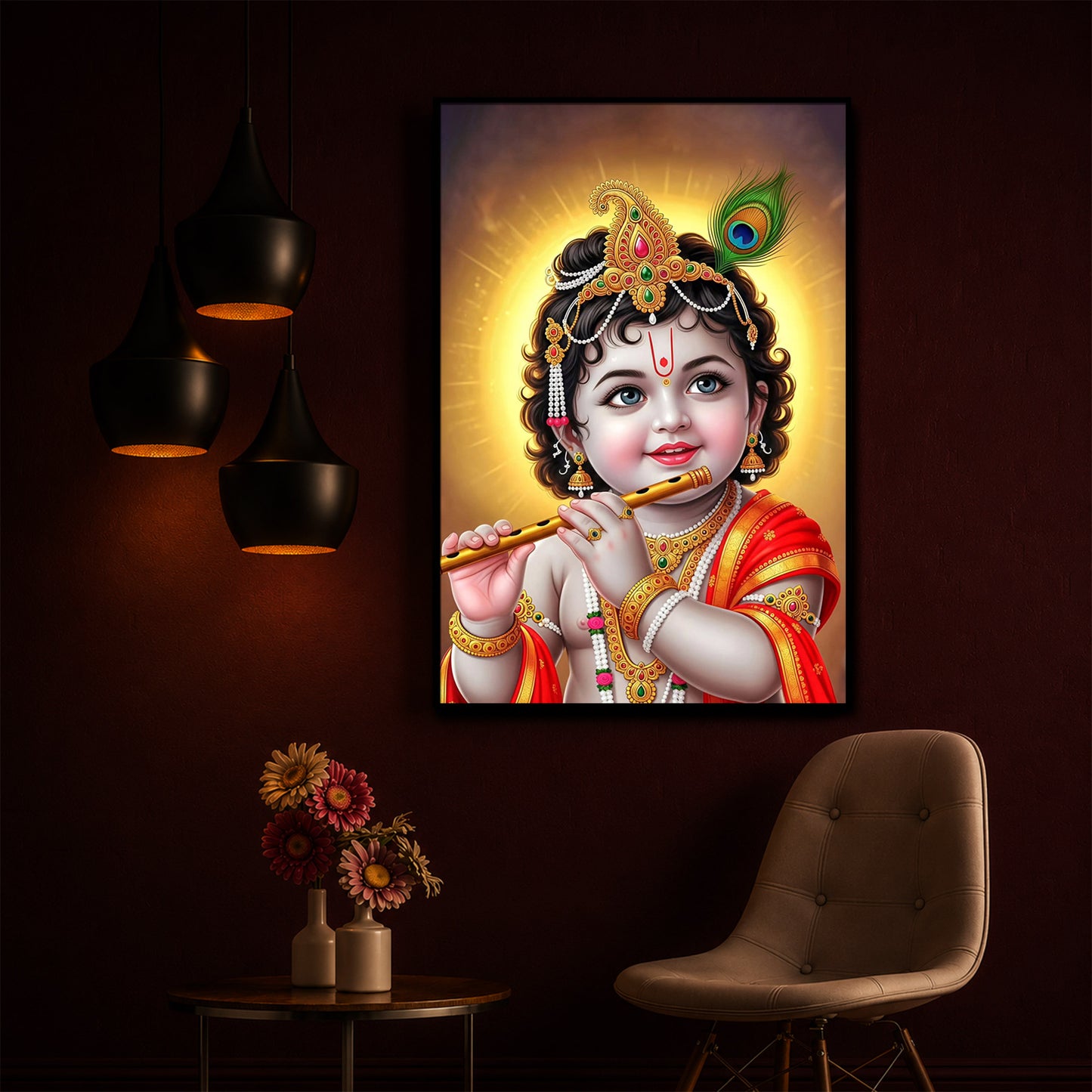 Lord baby Krishna Modern Luxury Backlight Vertical Wall Art