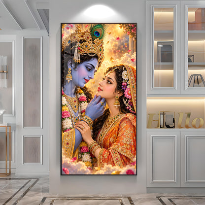 Divine Bond of Krishna and Radha Premium Acrylic Vertical Wall Art