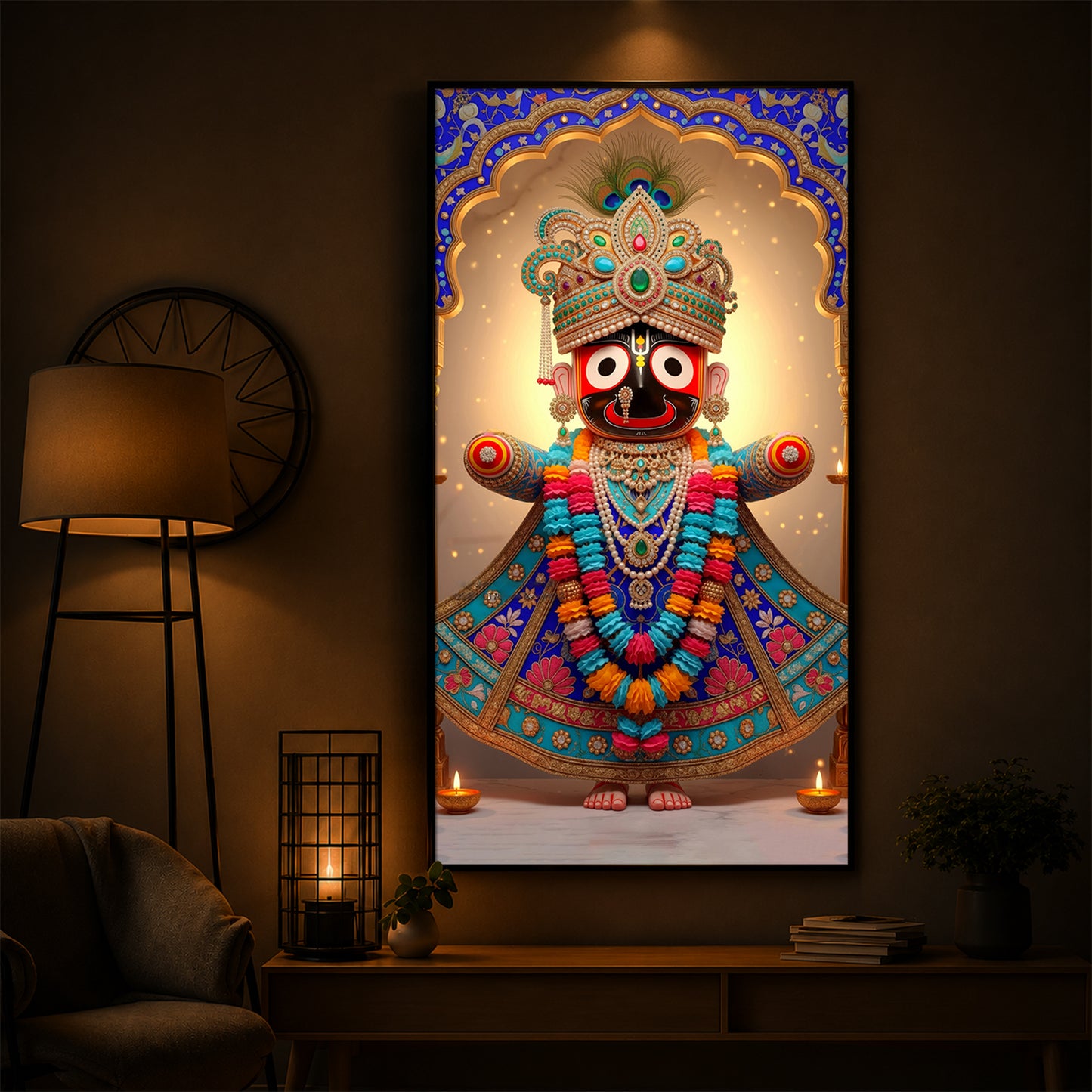 Jai Shri Jagannath Ji Modern Luxury Backlight Vertical Wall Art