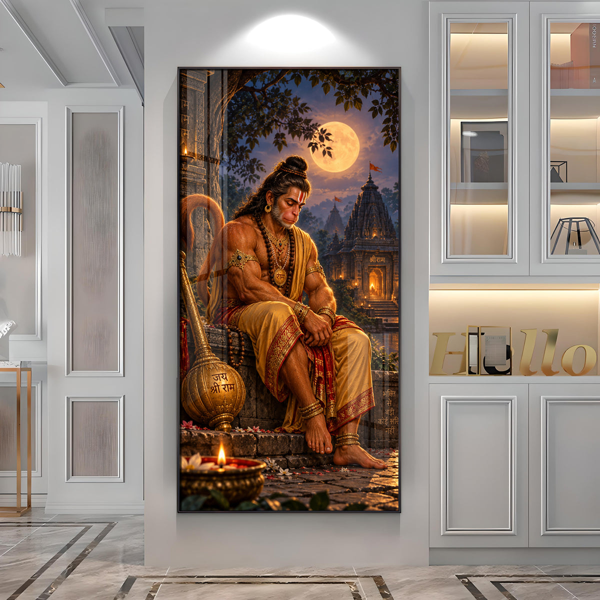 Hanuman Resting on Wall Premium Acrylic Vertical Wall Art