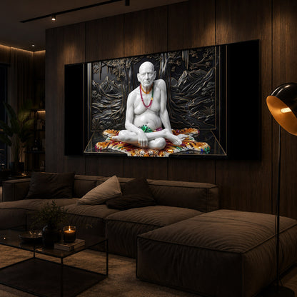 White Marble Swami Samarth Modern Luxury Backlight Horizontal Wall Art