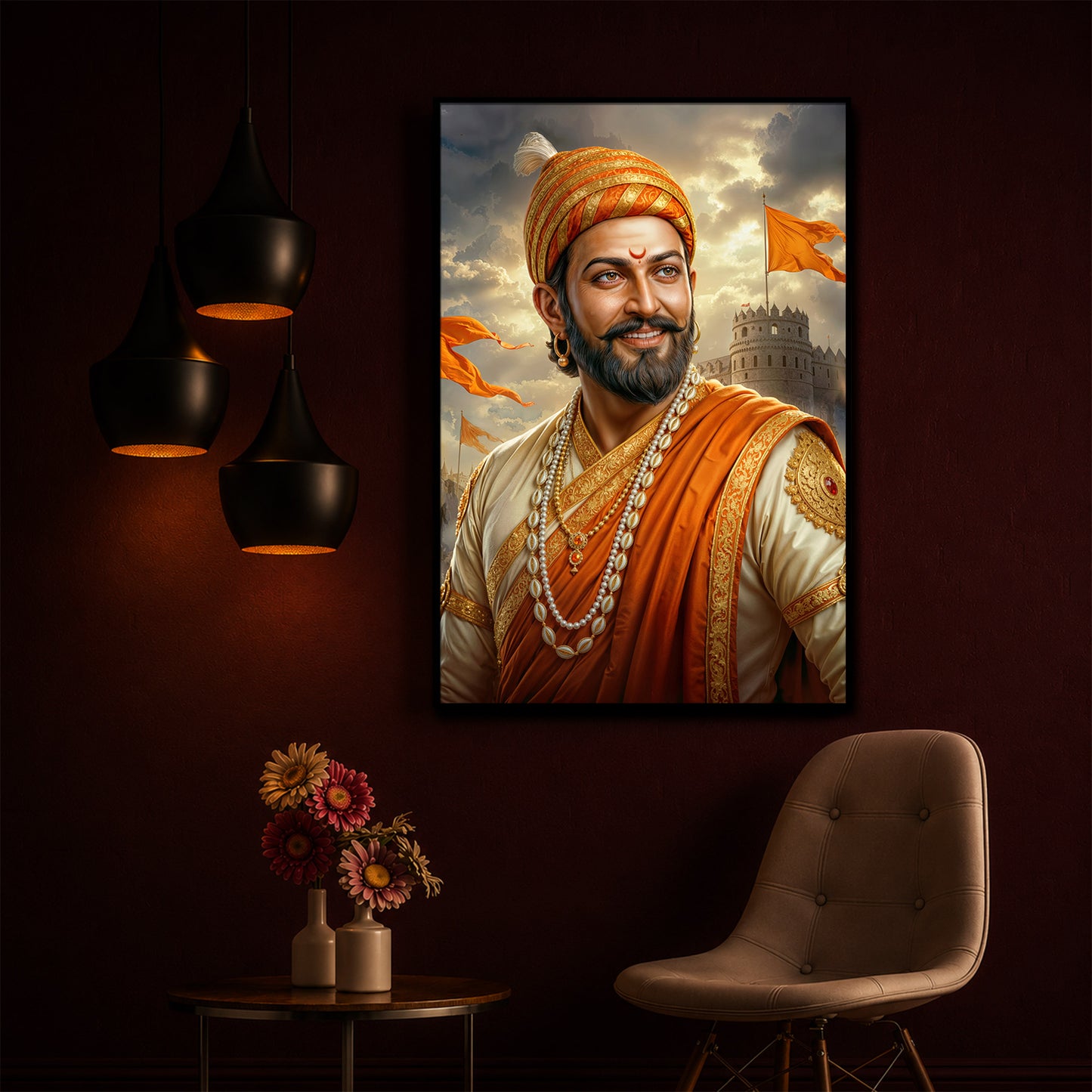 King Of Maratha Chhatrapati Shivaji Maharaj Modern Luxury Backlight Vertical Wall Art