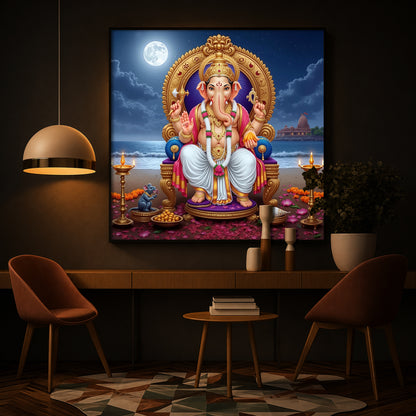 Shree Ganesh Ji Modern Luxury Backlight Square Wall Art
