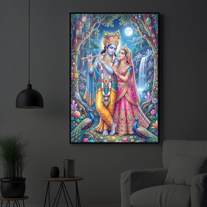 Eternal Love of Radha Krishna Modern Luxury Backlight Vertical Wall Art