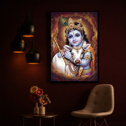 Sri krishna God Modern Luxury Backlight Vertical Wall Art