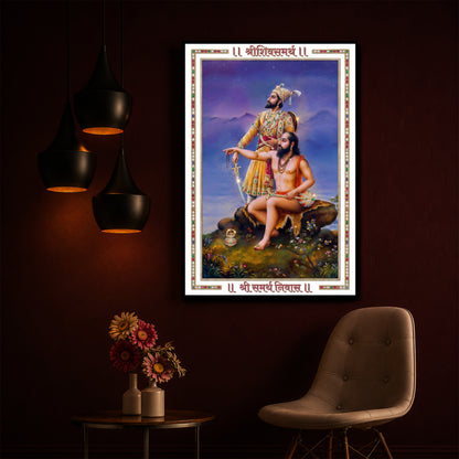 Samarth Ramdas Swami and Shivaji Maharaj Modern Luxury Backlight Vertical Wall Art