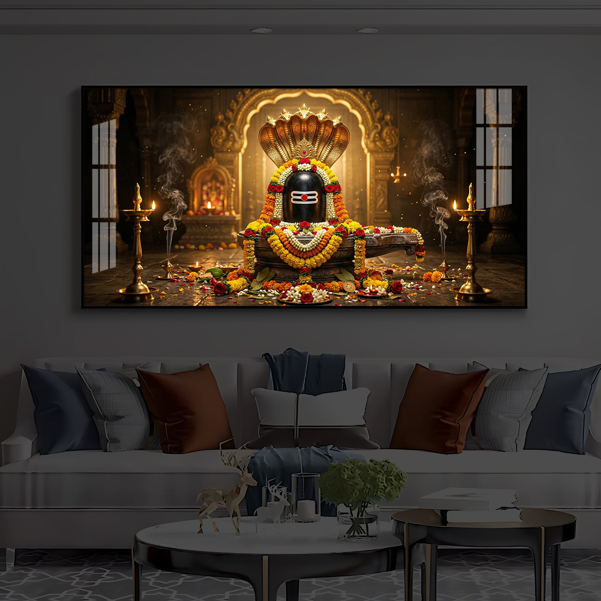 Mahadeva Shivling Modern Luxury Backlight Horizontal Wall Art