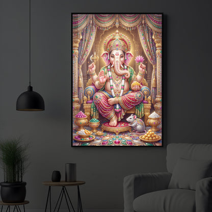 Shree Ganesh Darbar Modern Luxury Backlight Vertical Wall Art