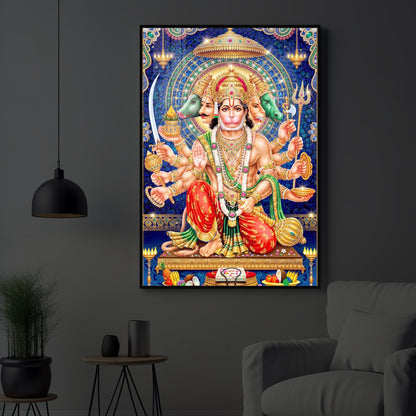 Panchamukhi Hanuman Ji Modern Luxury Backlight Vertical Wall Art