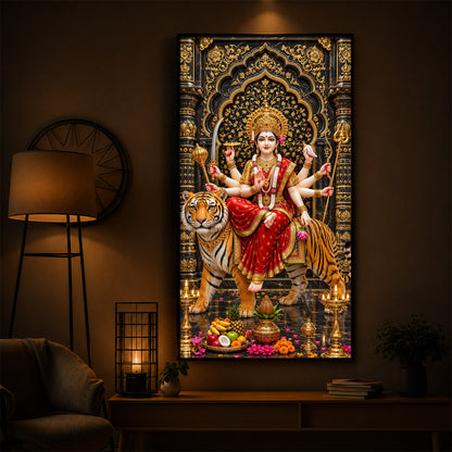 Ashtabhuja Durga Modern Luxury Backlight Vertical Wall Art