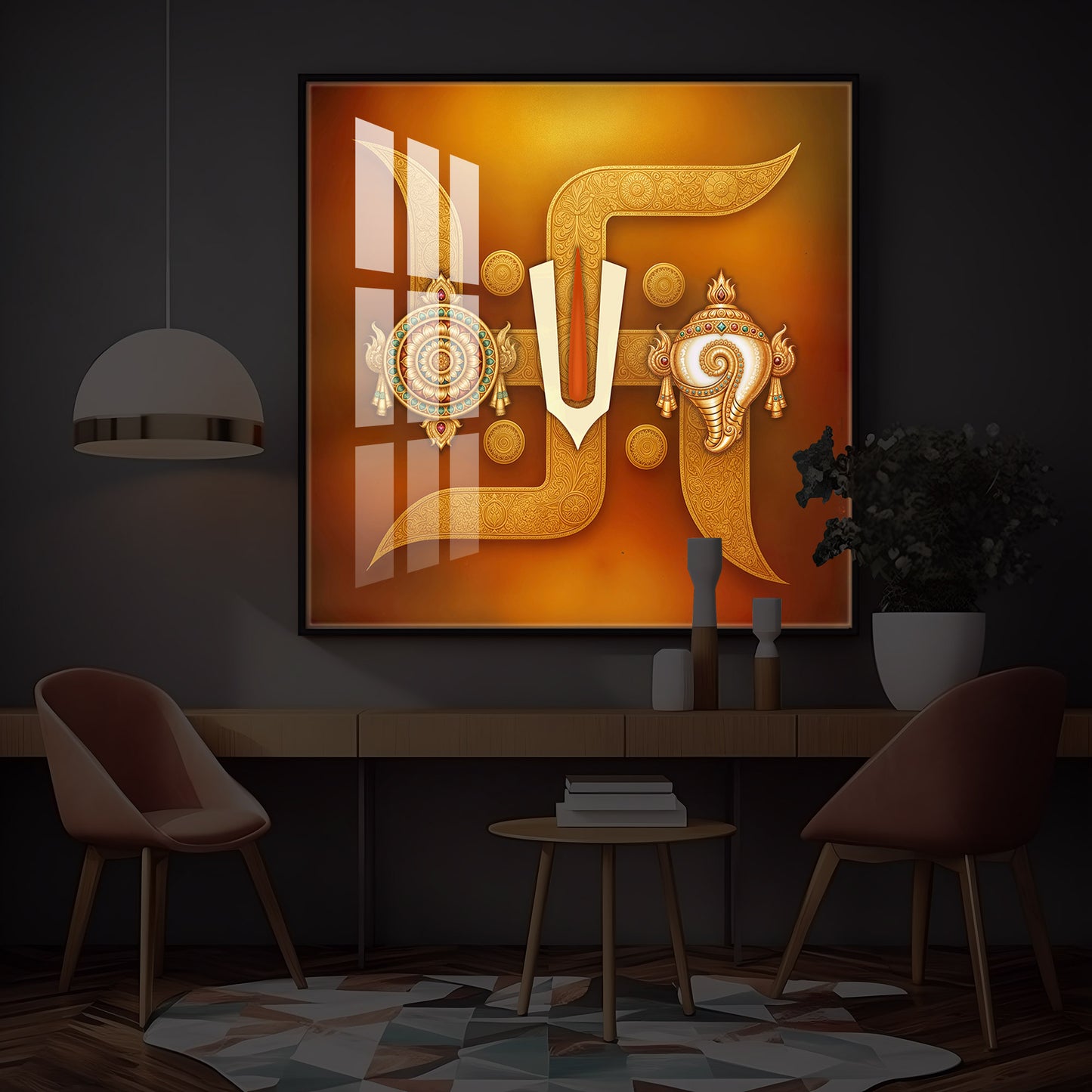 Hindu Symbols of Swastik Modern Luxury Backlight Square Wall Art