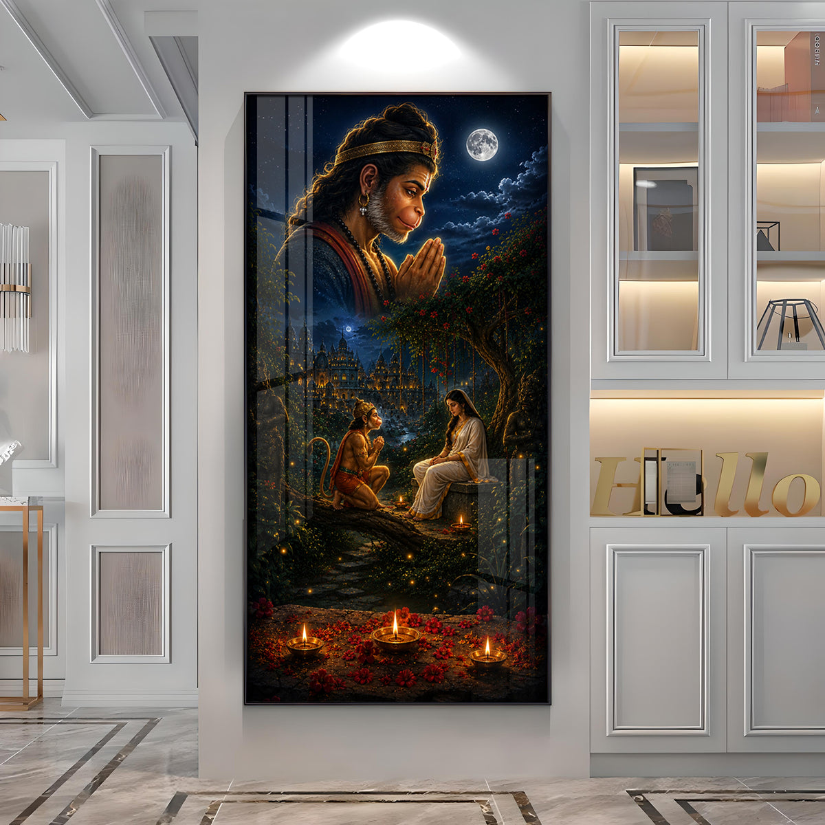 Lord Hanuman & Sita Maiya Premium Acrylic Vertical Wall Art