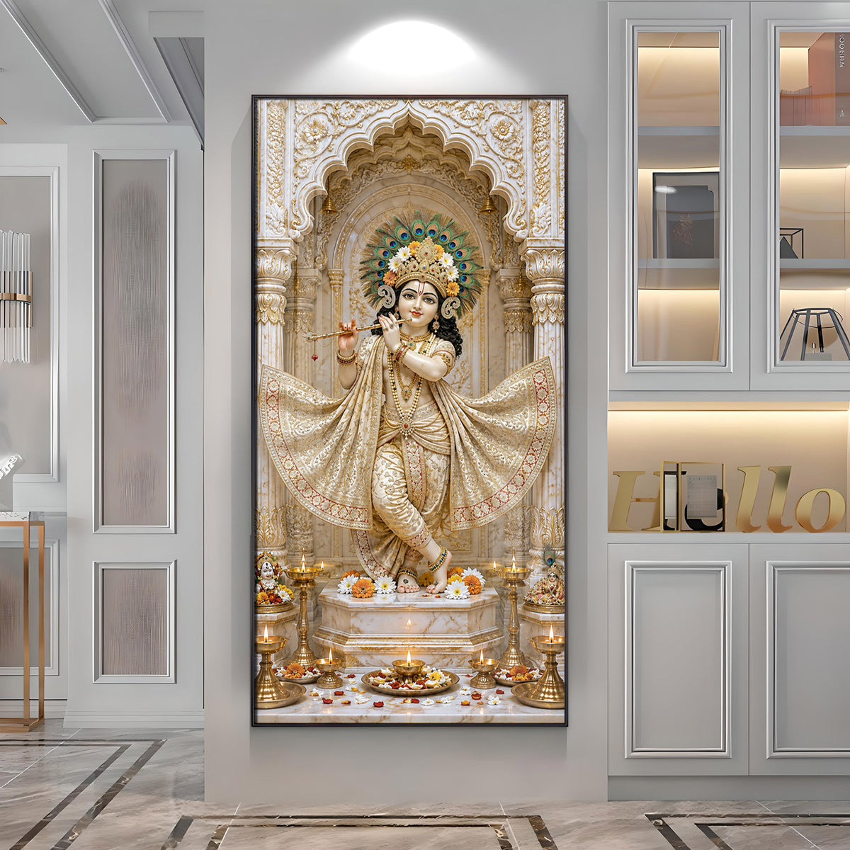 Shri Krishna Playing Flute Premium Acrylic Vertical Wall Art