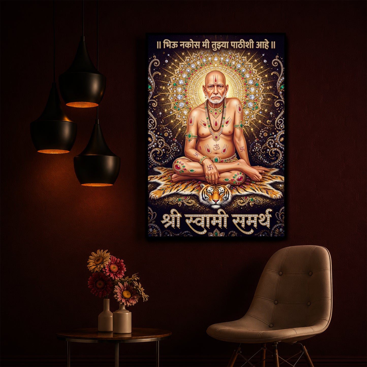 Shree Swami Samarth Modern Luxury Backlight Vertical Wall Art