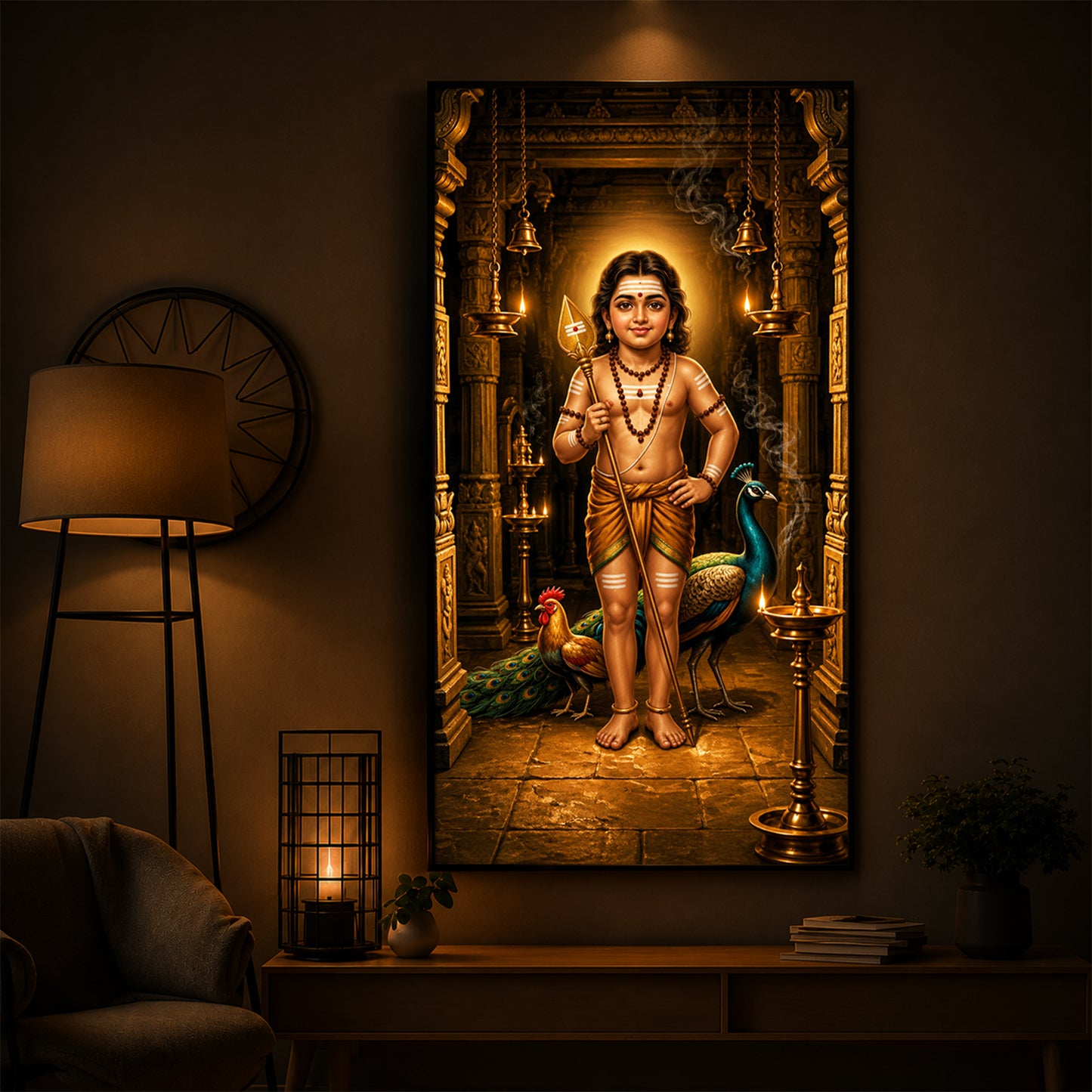 God Bala Muruga Modern Luxury Backlight Vertical Wall Art