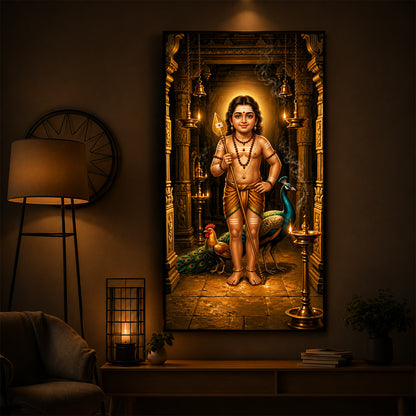 God Bala Muruga Modern Luxury Backlight Vertical Wall Art