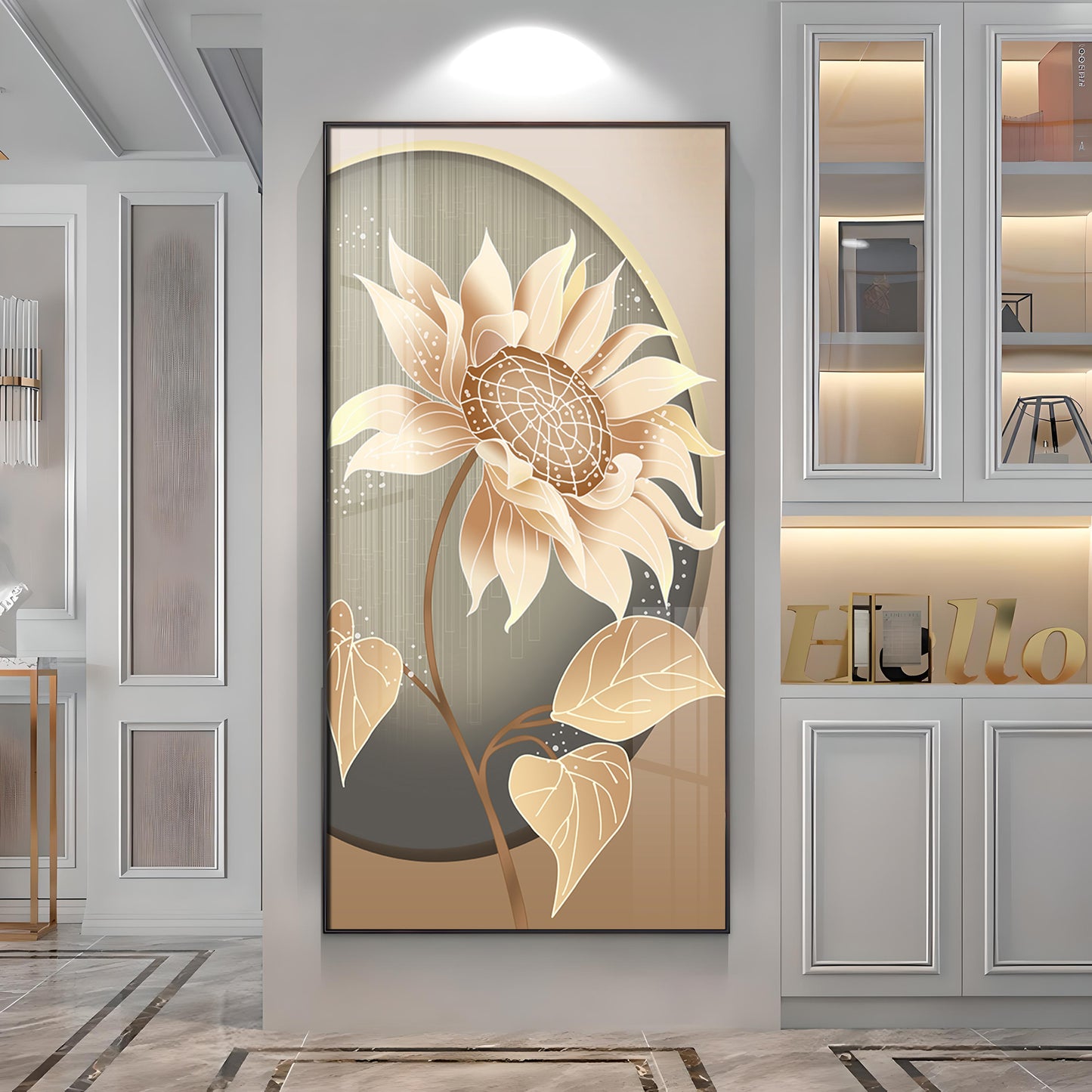 Modern Metal Sunflower Premium Acrylic Vertical Wall Art