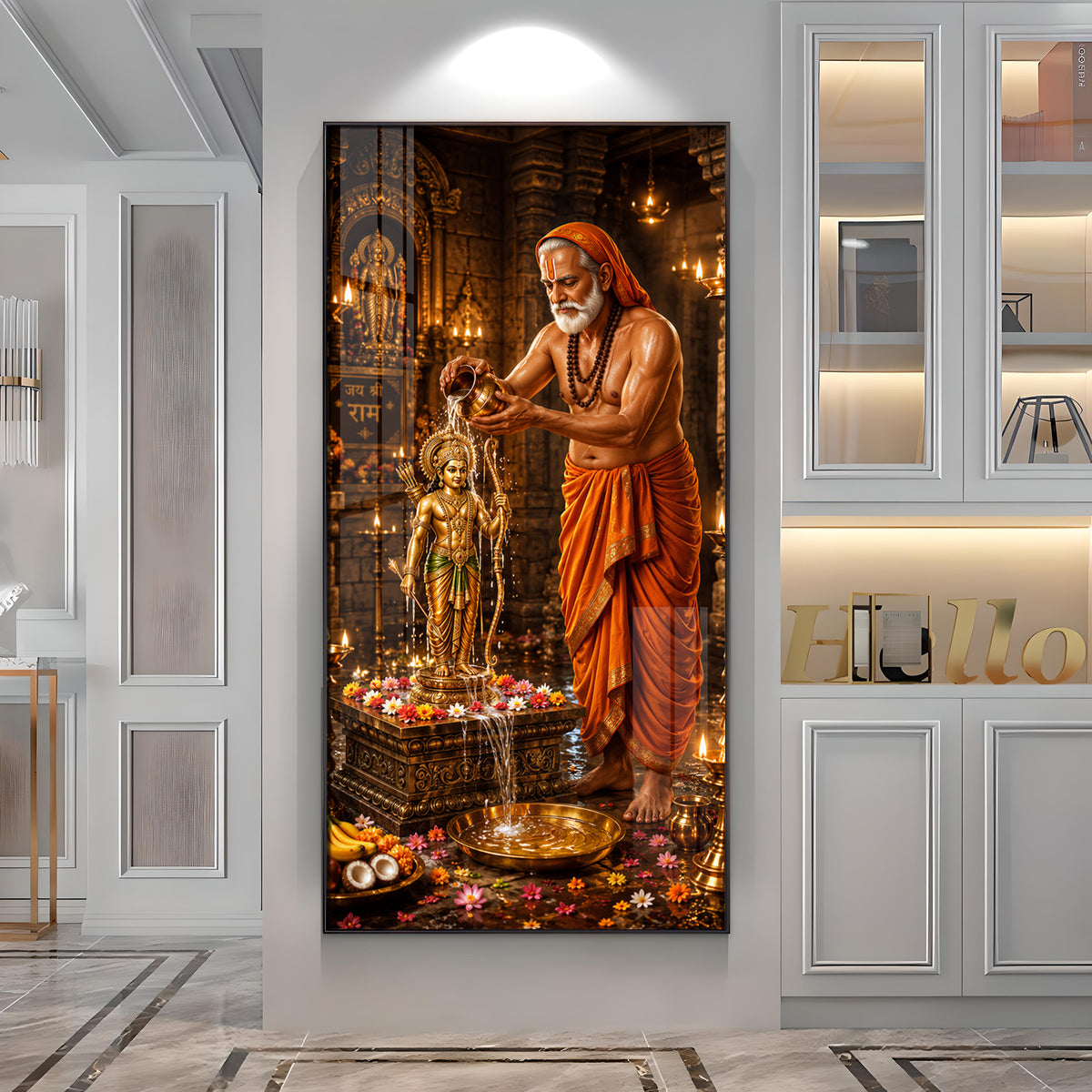 Shri Raghavendra Swamy Ritual Abhishek On Lord Ram Premium Acrylic Vertical Wall Art