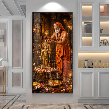 Shri Raghavendra Swamy Ritual Abhishek On Lord Ram Premium Acrylic Vertical Wall Art