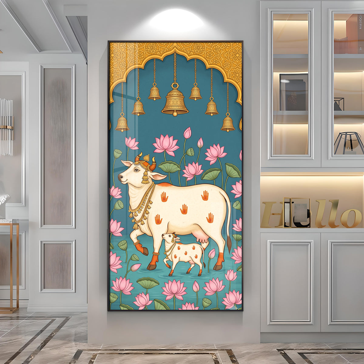 Pichwai Cow & Calf Premium Acrylic Vertical Wall Art