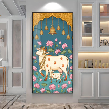 Pichwai Cow & Calf Premium Acrylic Vertical Wall Art