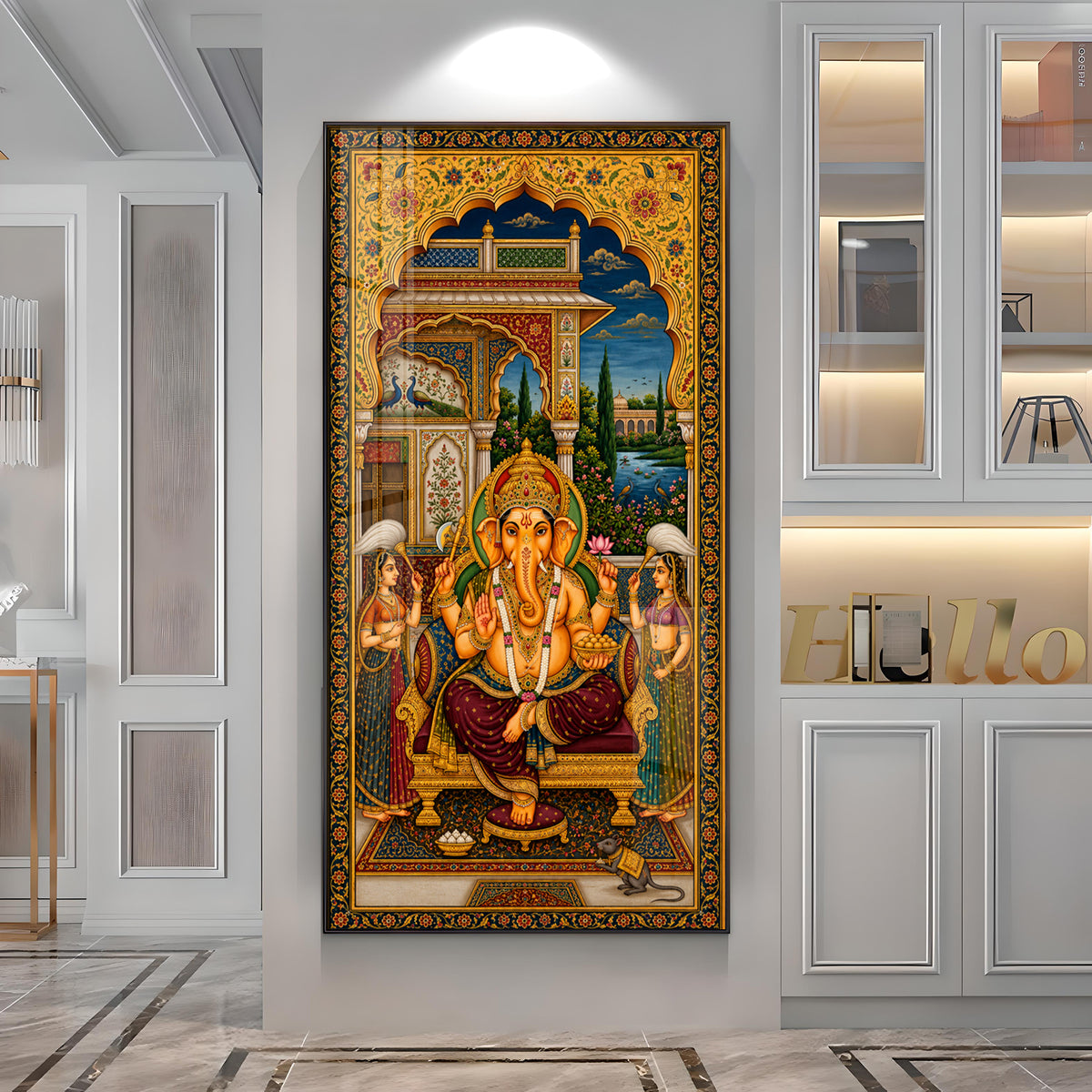 Lord Ganesha Pichwai Premium Acrylic Vertical Wall Art