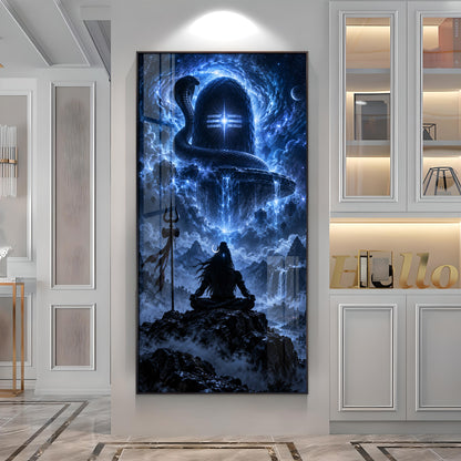 Aura of Cosmic Mahadev Premium Acrylic Vertical Wall Art