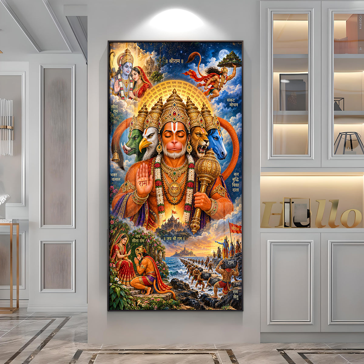 Divine Panchmukhi Hanuman Premium Acrylic Vertical Wall Art