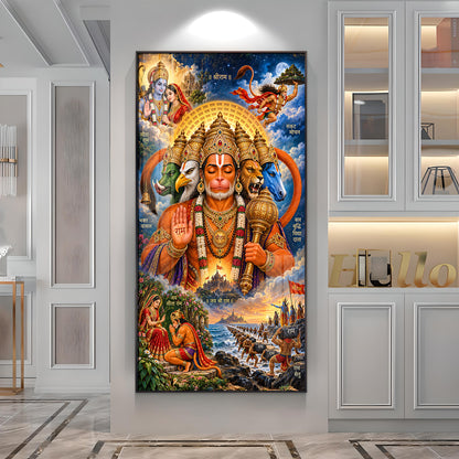 Divine Panchmukhi Hanuman Premium Acrylic Vertical Wall Art